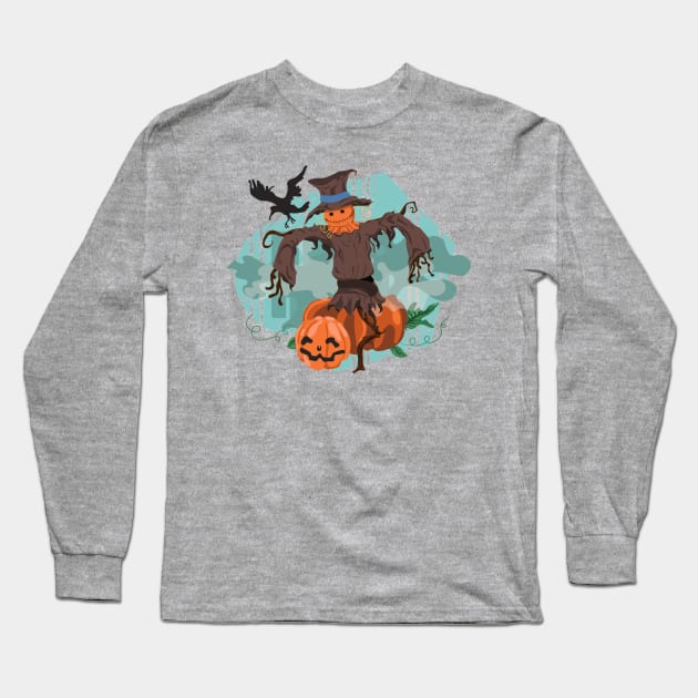 Scarecrow Halloween Pumpkin Crow Hat Horror Fear Halloween Gift Idea Long Sleeve T-Shirt by MIRgallery